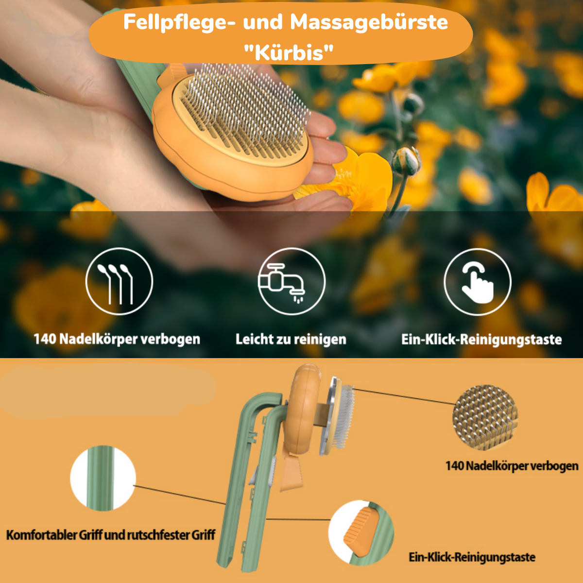 Fellpflege- und Massagebürste "Kürbis"